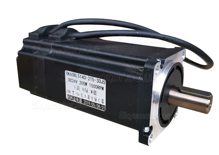 200W 24V Brushless DC Motor OK60BL140-215-30J5 127Ncm 1800RPM 3 Phase Φ60mm Keyway